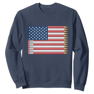 Pencil Stripes USA Flag Sweatshirt Proud American Teacher Graduation Gift TS12 Navy Print Your Wear