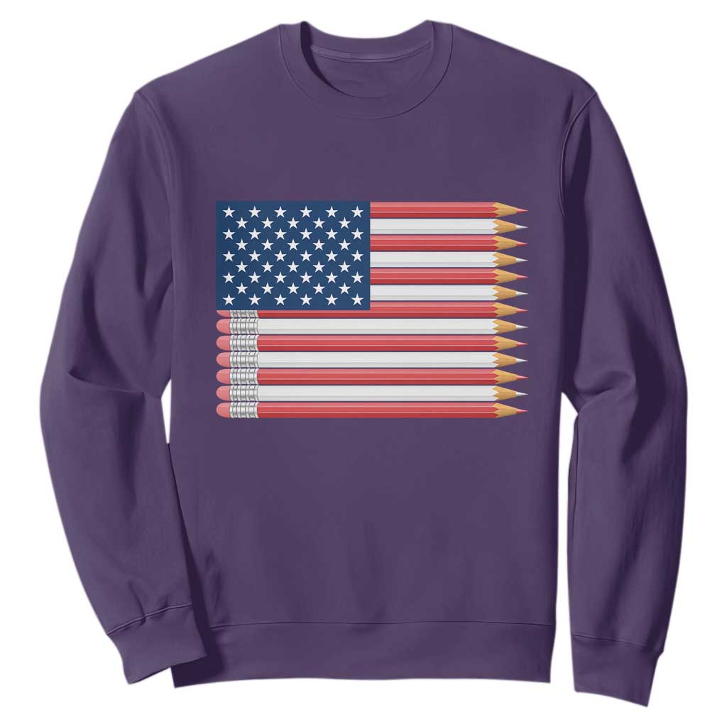 Pencil Stripes USA Flag Sweatshirt Proud American Teacher Graduation Gift TS12 Purple Print Your Wear