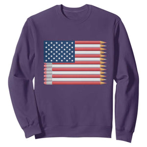 Pencil Stripes USA Flag Sweatshirt Proud American Teacher Graduation Gift TS12 Purple Print Your Wear