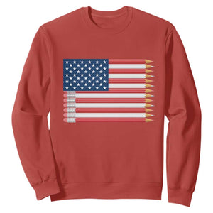 Pencil Stripes USA Flag Sweatshirt Proud American Teacher Graduation Gift TS12 Red Print Your Wear