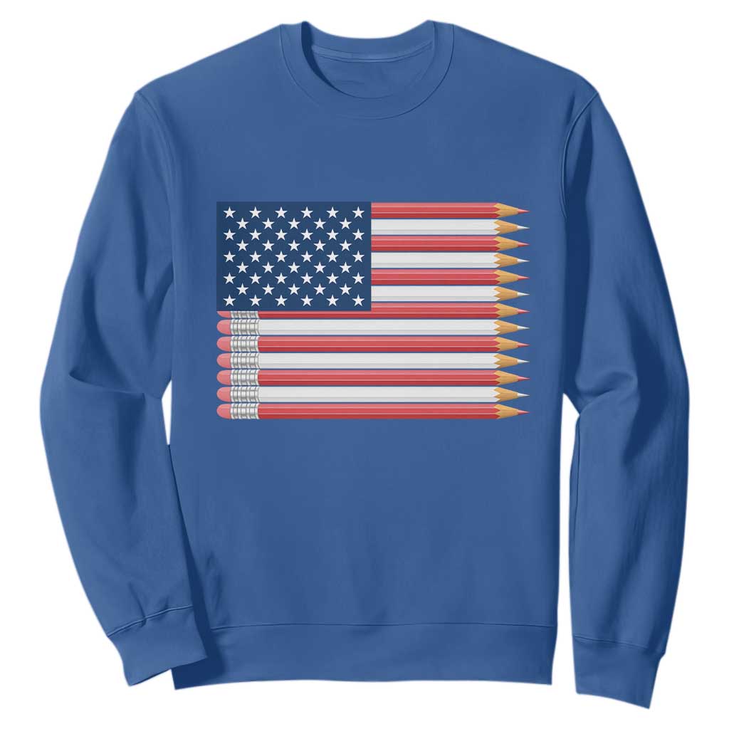 Pencil Stripes USA Flag Sweatshirt Proud American Teacher Graduation Gift TS12 Royal Blue Print Your Wear