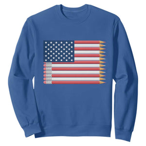 Pencil Stripes USA Flag Sweatshirt Proud American Teacher Graduation Gift TS12 Royal Blue Print Your Wear