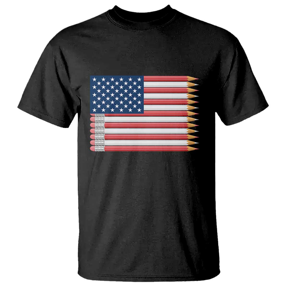 Pencil Stripes USA Flag T Shirt Proud American Teacher Graduation Gift TS12 Black Print Your Wear