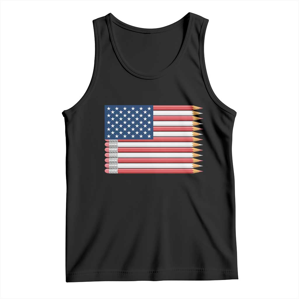 Pencil Stripes USA Flag Tank Top Proud American Teacher Graduation Gift TS12 Black Print Your Wear