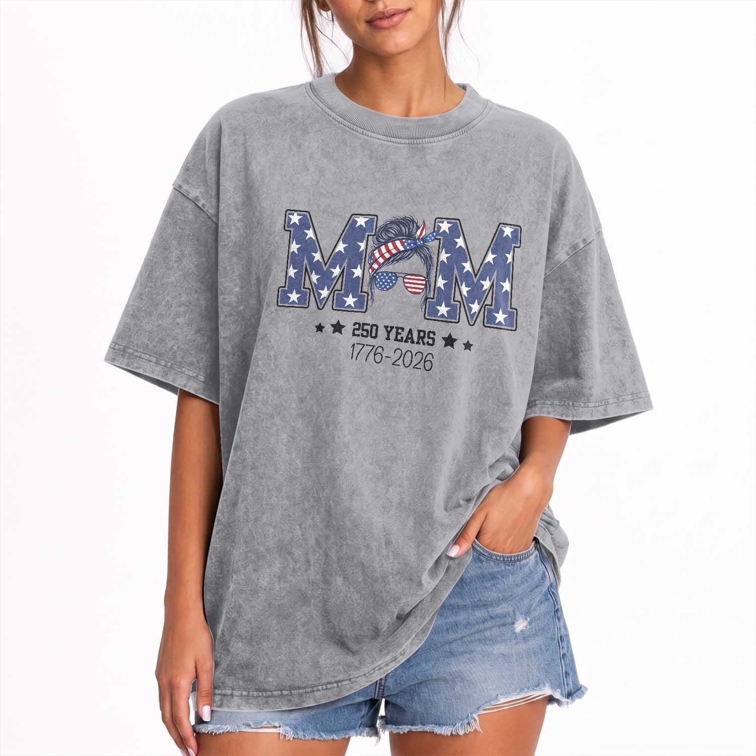 Patriotic Mothers Day Gift Washed Cotton T-Shirt USA 250 Years Celebration