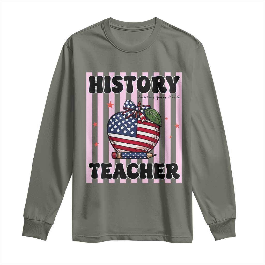 Inspiring Young Minds Teacher Long Sleeve Shirt 250th Anniversary Educator Gift TS12 Military Green Print Your Wear