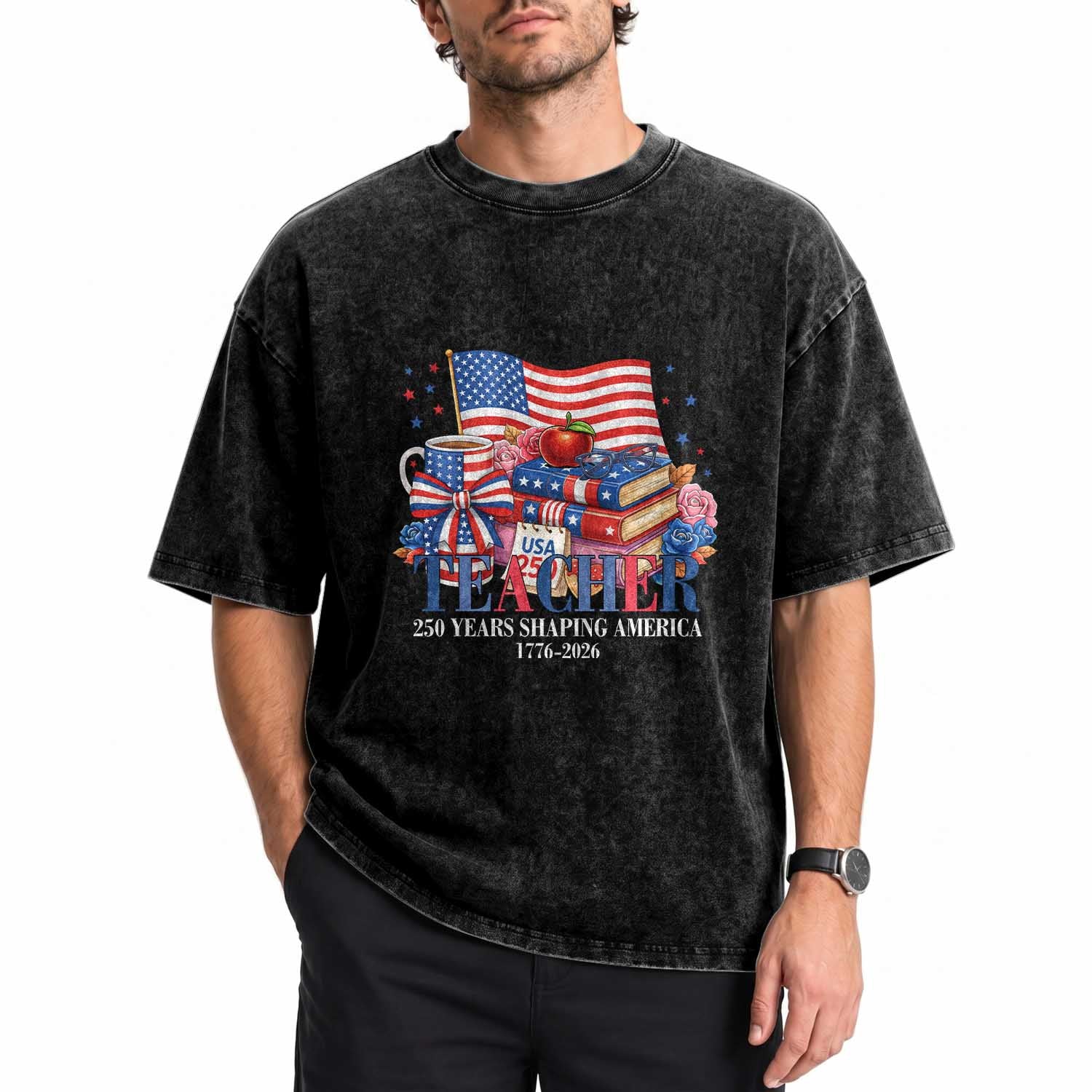250 Years Shaping America Anniversary Washed Cotton T-Shirt Proud Educator Gift