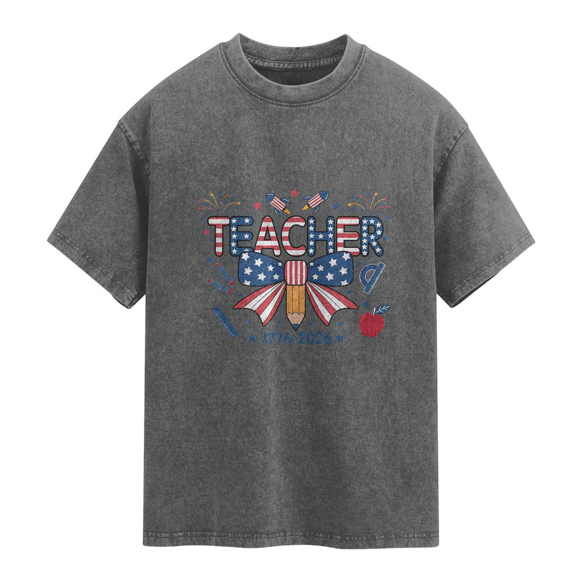 Proud American Teacher 250 Years Washed Cotton T-Shirt Patriotic Educator Gift