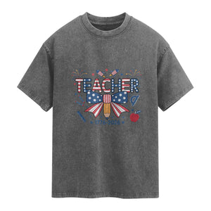 Proud American Teacher 250 Years Washed Cotton T-Shirt Patriotic Educator Gift