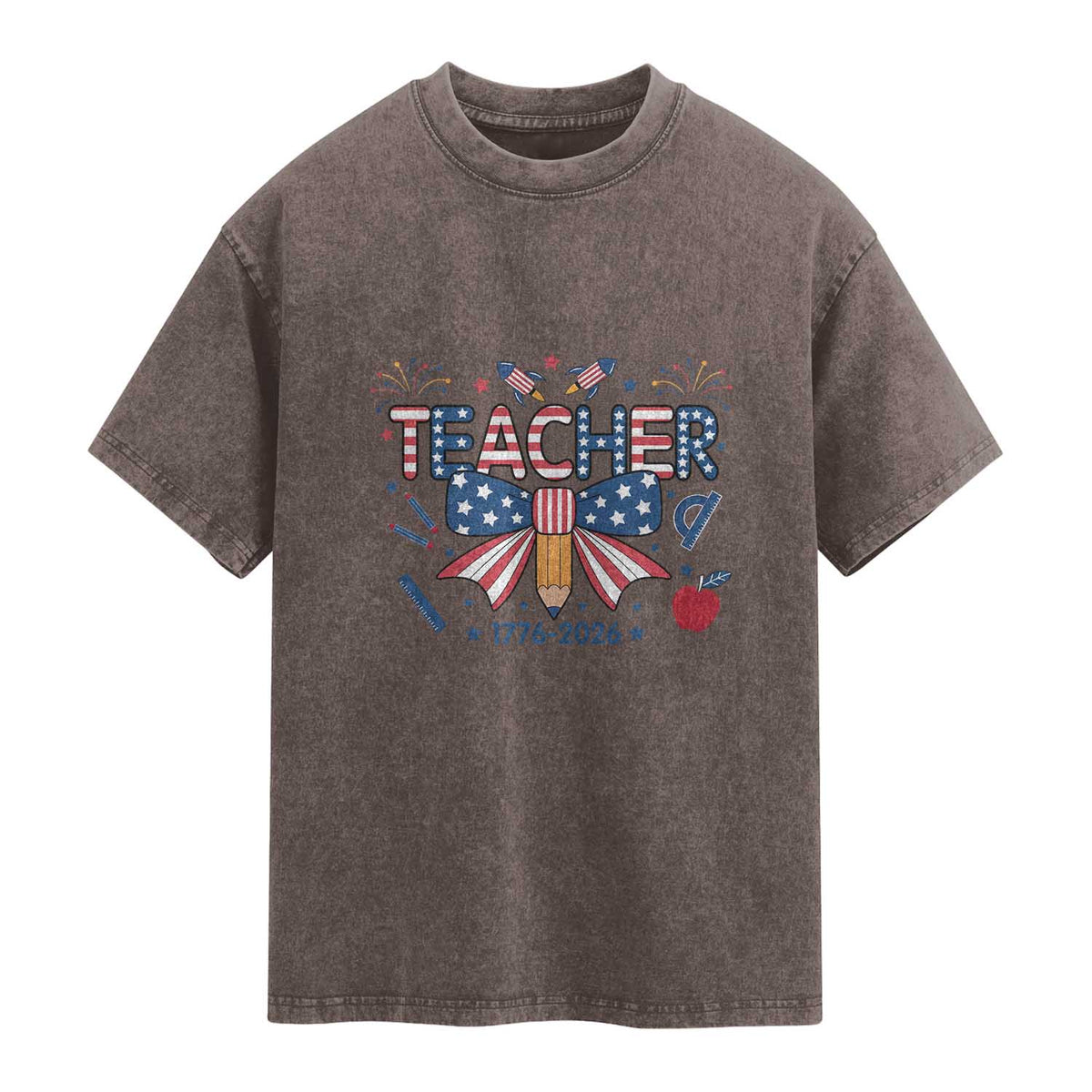 Proud American Teacher 250 Years Washed Cotton T-Shirt Patriotic Educator Gift
