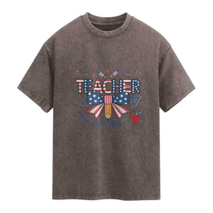 Proud American Teacher 250 Years Washed Cotton T-Shirt Patriotic Educator Gift
