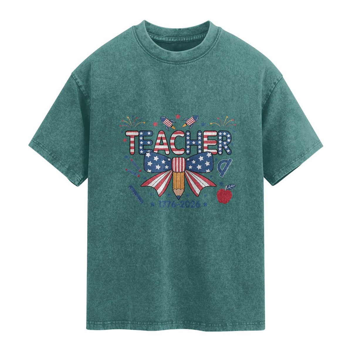 Proud American Teacher 250 Years Washed Cotton T-Shirt Patriotic Educator Gift