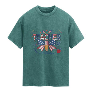 Proud American Teacher 250 Years Washed Cotton T-Shirt Patriotic Educator Gift