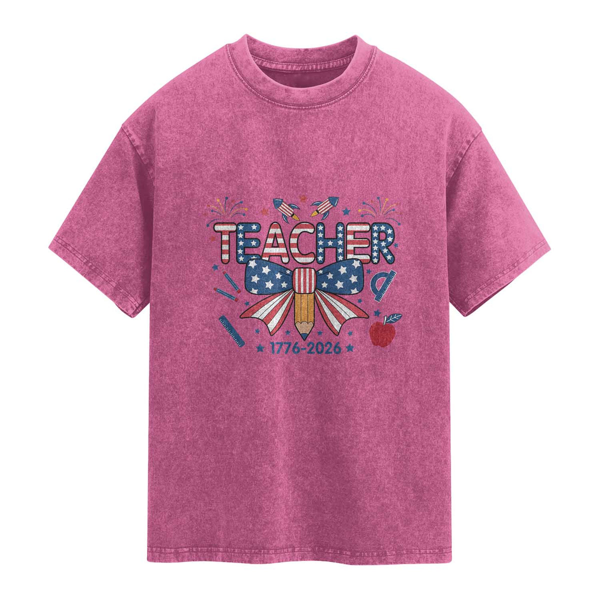 Proud American Teacher 250 Years Washed Cotton T-Shirt Patriotic Educator Gift