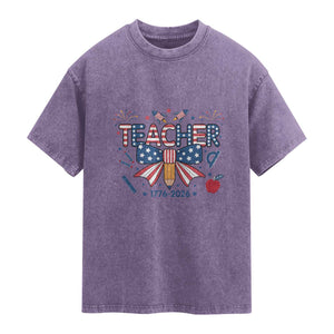 Proud American Teacher 250 Years Washed Cotton T-Shirt Patriotic Educator Gift