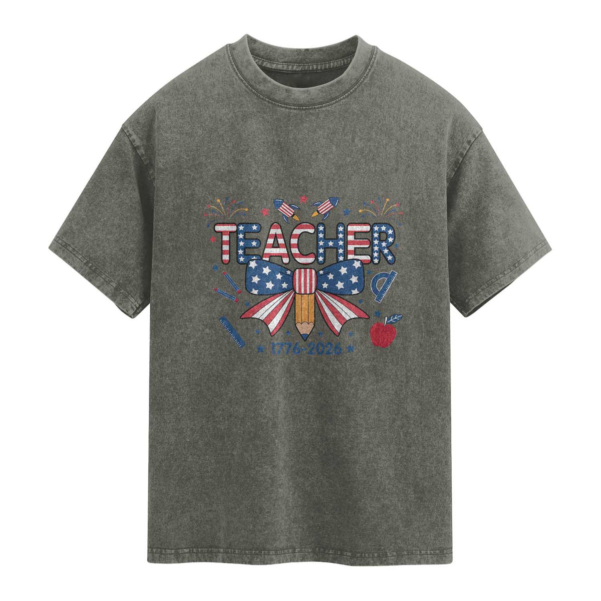 Proud American Teacher 250 Years Washed Cotton T-Shirt Patriotic Educator Gift