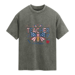 Proud American Teacher 250 Years Washed Cotton T-Shirt Patriotic Educator Gift