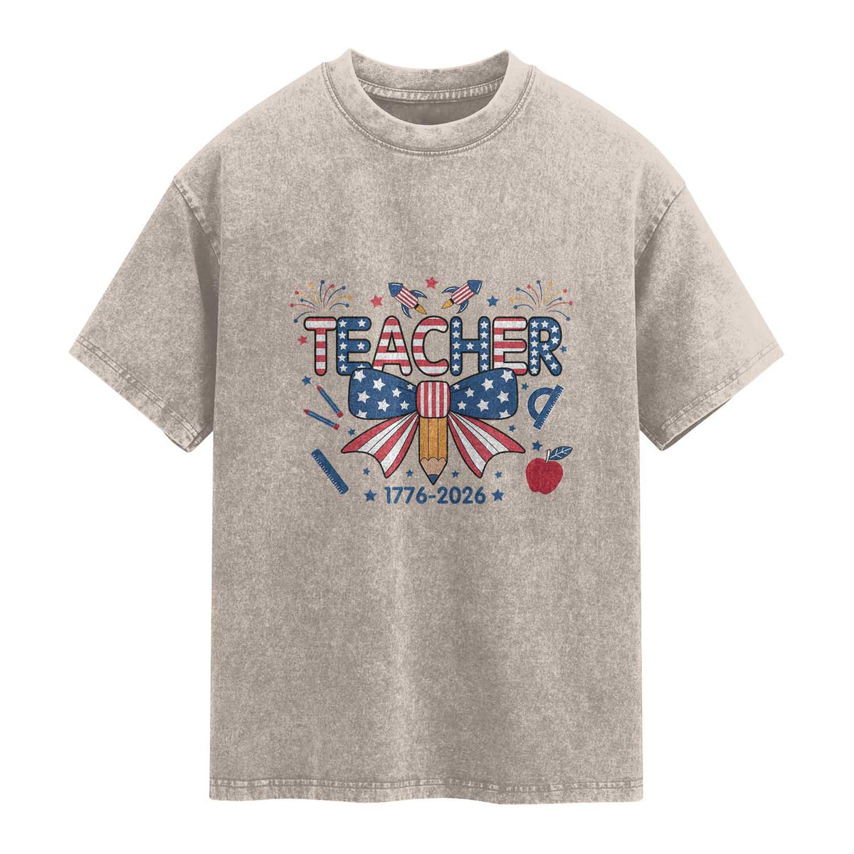 Proud American Teacher 250 Years Washed Cotton T-Shirt Patriotic Educator Gift