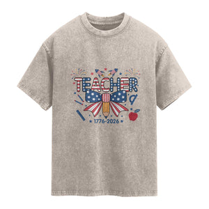 Proud American Teacher 250 Years Washed Cotton T-Shirt Patriotic Educator Gift