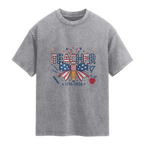 Proud American Teacher 250 Years Washed Cotton T-Shirt Patriotic Educator Gift