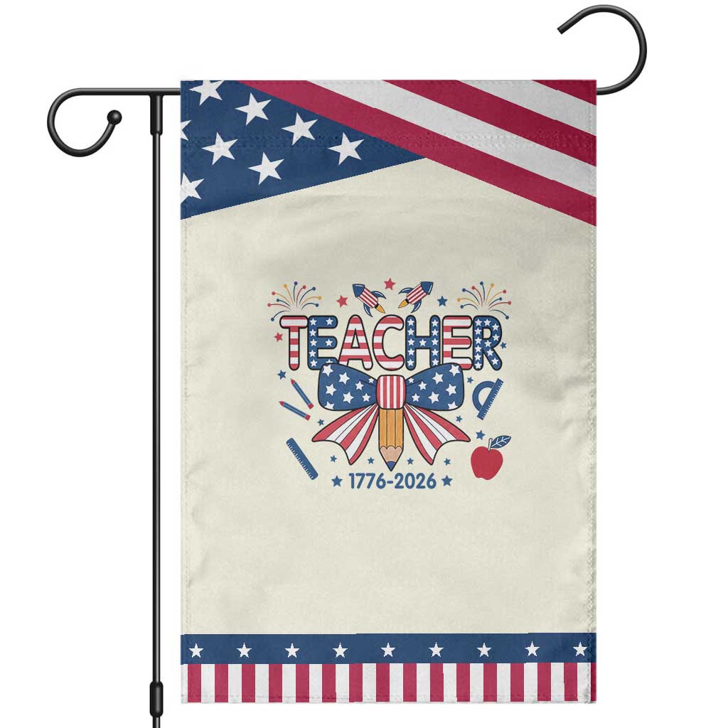 Proud American Teacher 250 Years Patriotic Garden Flag Educator Gift TS12 Modern Beige Blue Print Your Wear