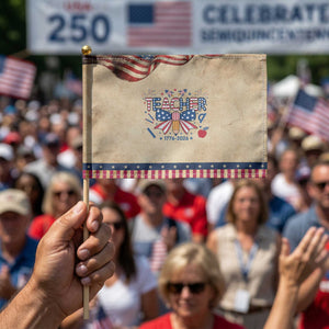 Proud American Teacher 250 Years Patriotic Handheld Flag Educator Gift TS12 Vintage 8.2" × 5.5" Rustic Tan Navy Print Your Wear