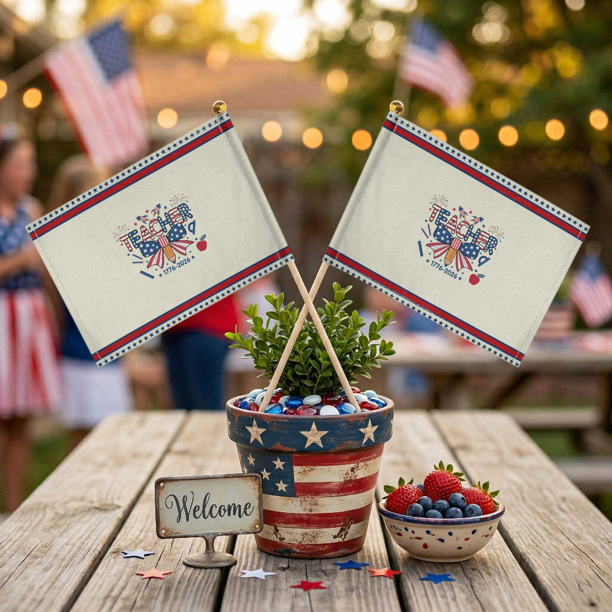 Proud American Teacher 250 Years Patriotic Handheld Flag Educator Gift TS12 Modern 8.2
