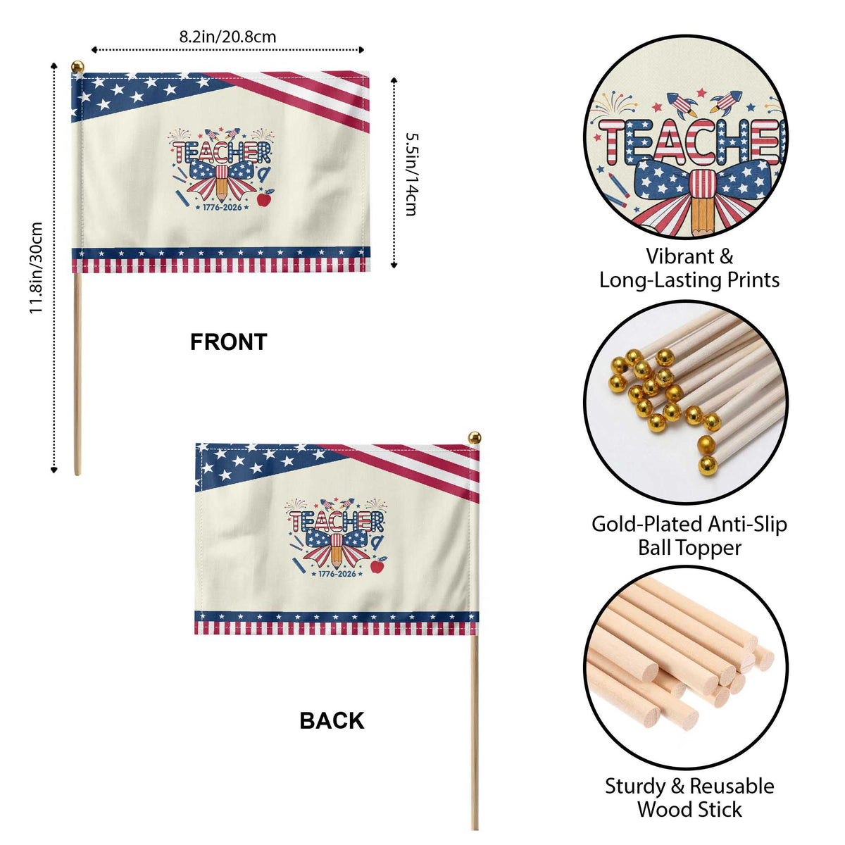 Proud American Teacher 250 Years Patriotic Handheld Flag Educator Gift TS12 Print Your Wear