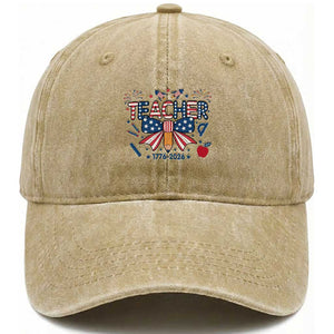 Proud American Teacher 250 Years Washed Cotton Baseball Cap Patriotic Educator Gift TS12 Print Your Wear