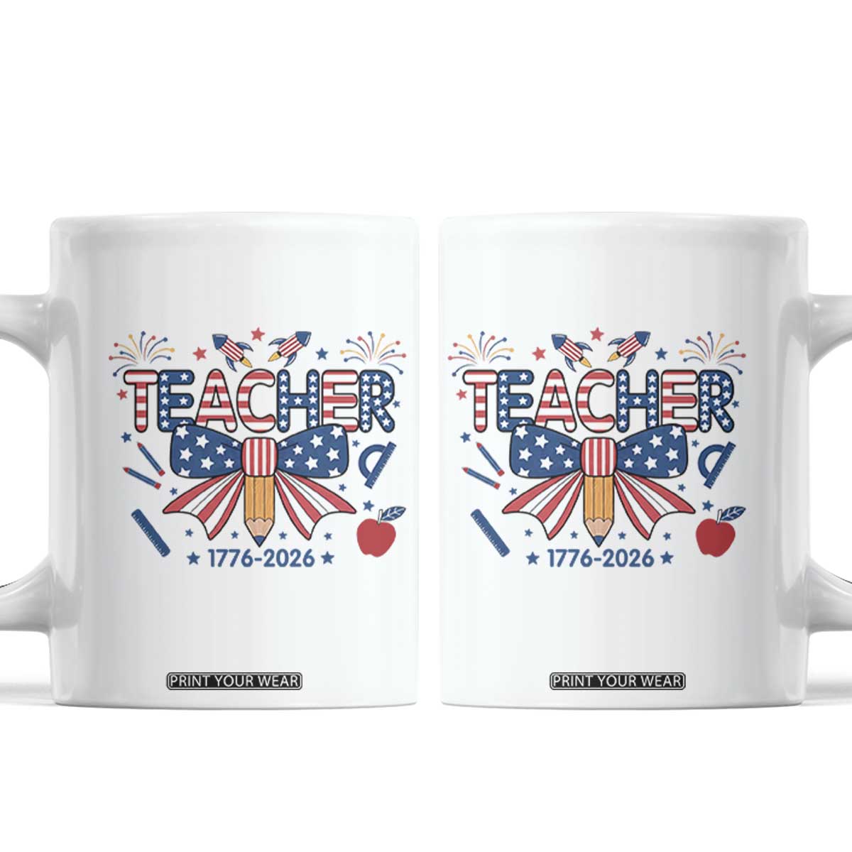 Proud American Teacher 250 Years Coffee Mug Patriotic Educator Gift TS12 White Print Your Wear