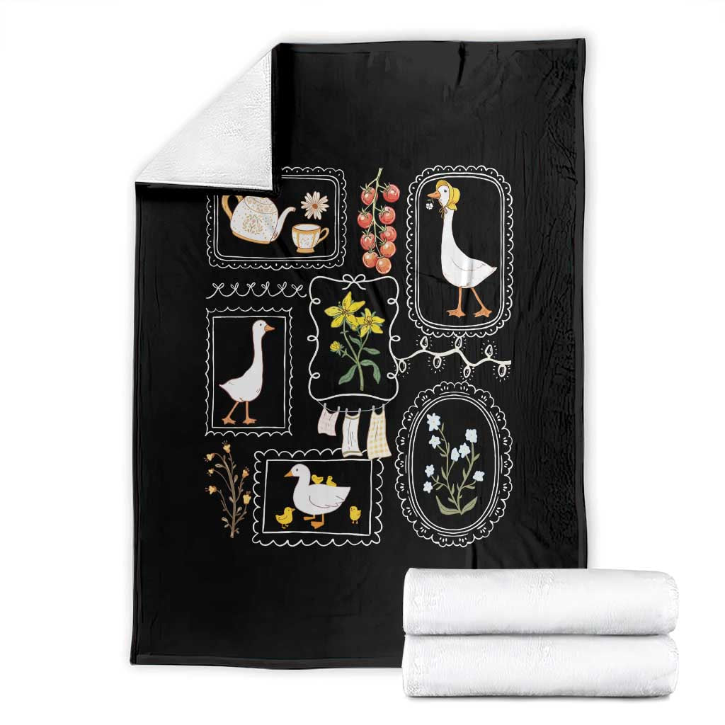 Cottagecore Farm Duck Throw Blanket Floral Wildflower Garden Graphic TS12 Black Print Your Wear