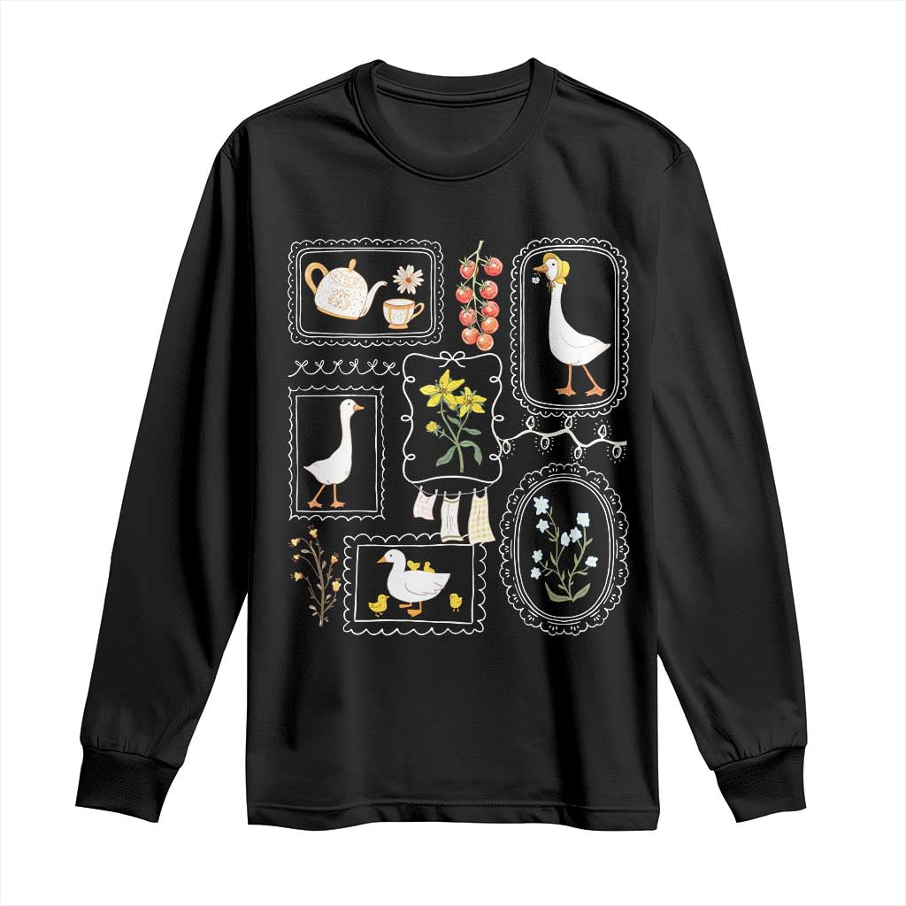Cottagecore Farm Duck Long Sleeve Shirt Floral Wildflower Garden Graphic TS12 Black Print Your Wear