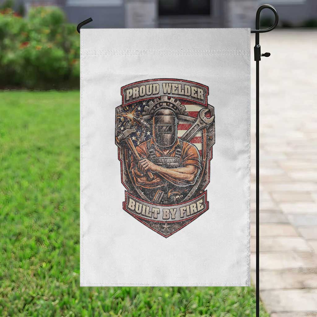 Vintage Proud American Welder Garden Flag Built By Fire Blue Collar Dad Gift TS12 Print Your Wear