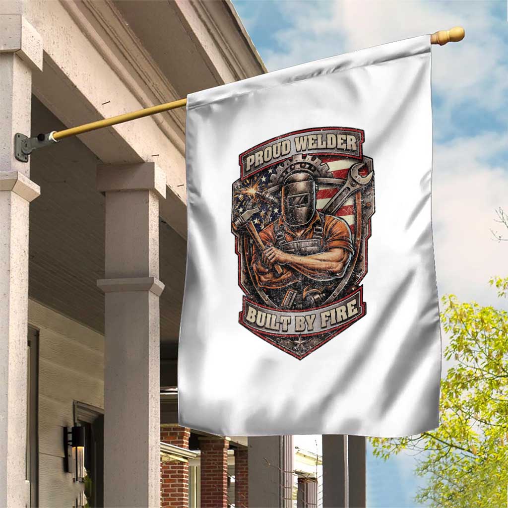 Vintage Proud American Welder Garden Flag Built By Fire Blue Collar Dad Gift TS12 Print Your Wear