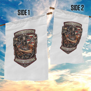 Vintage Proud American Welder Garden Flag Built By Fire Blue Collar Dad Gift TS12 Print Your Wear