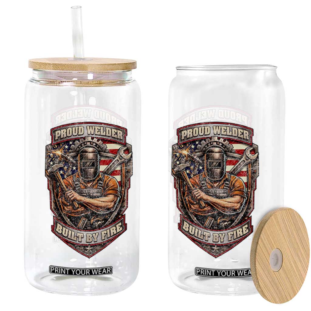 Vintage Proud American Welder Glass Can Built By Fire Blue Collar Dad Gift TS12 Print Your Wear