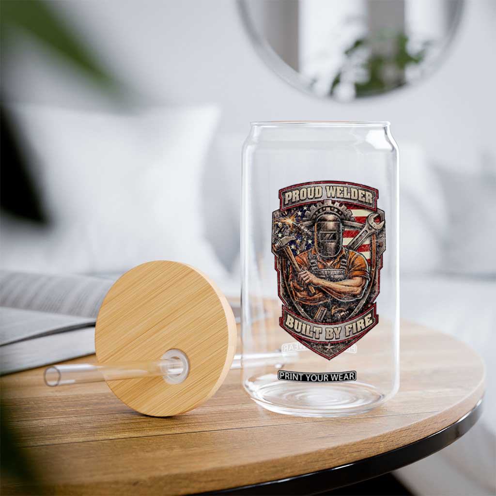 Vintage Proud American Welder Glass Can Built By Fire Blue Collar Dad Gift TS12 Print Your Wear