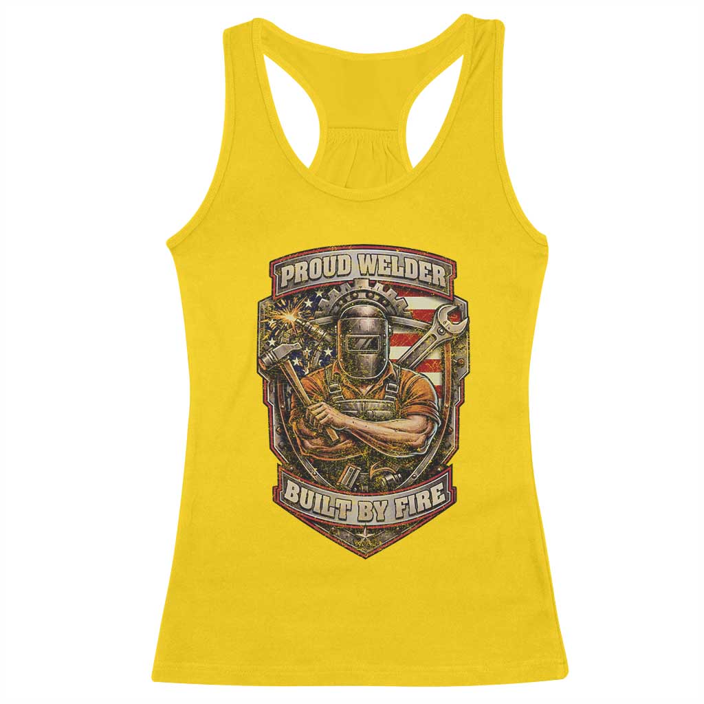 Vintage Proud American Welder Racerback Tank Top Built By Fire Blue Collar Dad Gift TS12 Daisy Print Your Wear