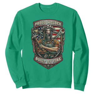 Vintage Proud American Welder Sweatshirt Built By Fire Blue Collar Dad Gift TS12 Irish Green Print Your Wear