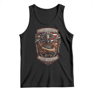 Vintage Proud American Welder Tank Top Built By Fire Blue Collar Dad Gift TS12 Black Print Your Wear
