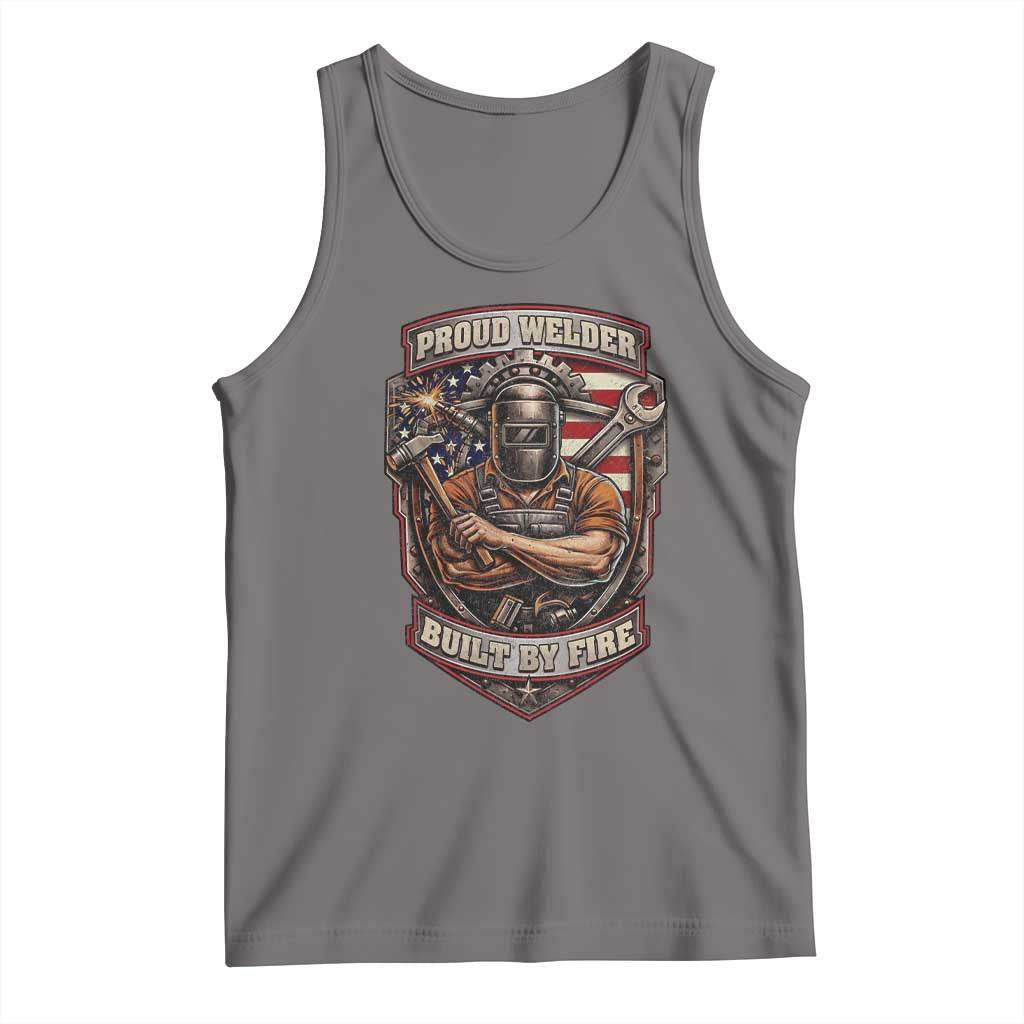 Vintage Proud American Welder Tank Top Built By Fire Blue Collar Dad Gift TS12 Deep Heather Print Your Wear