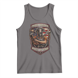 Vintage Proud American Welder Tank Top Built By Fire Blue Collar Dad Gift TS12 Deep Heather Print Your Wear