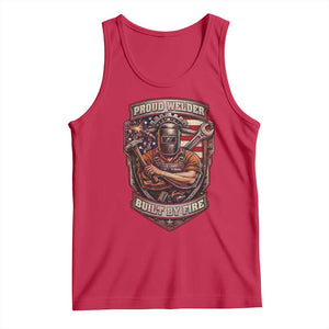 Vintage Proud American Welder Tank Top Built By Fire Blue Collar Dad Gift TS12 Red Print Your Wear