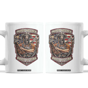Vintage Proud American Welder Coffee Mug Built By Fire Blue Collar Dad Gift TS12 White Print Your Wear