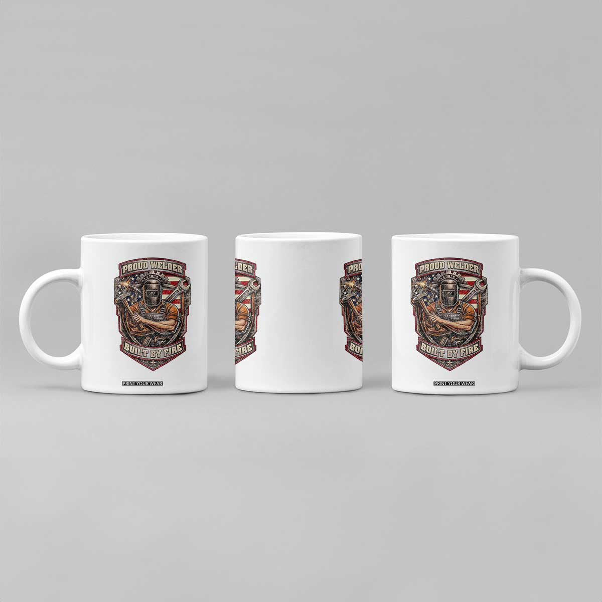 Vintage Proud American Welder Coffee Mug Built By Fire Blue Collar Dad Gift TS12 Print Your Wear