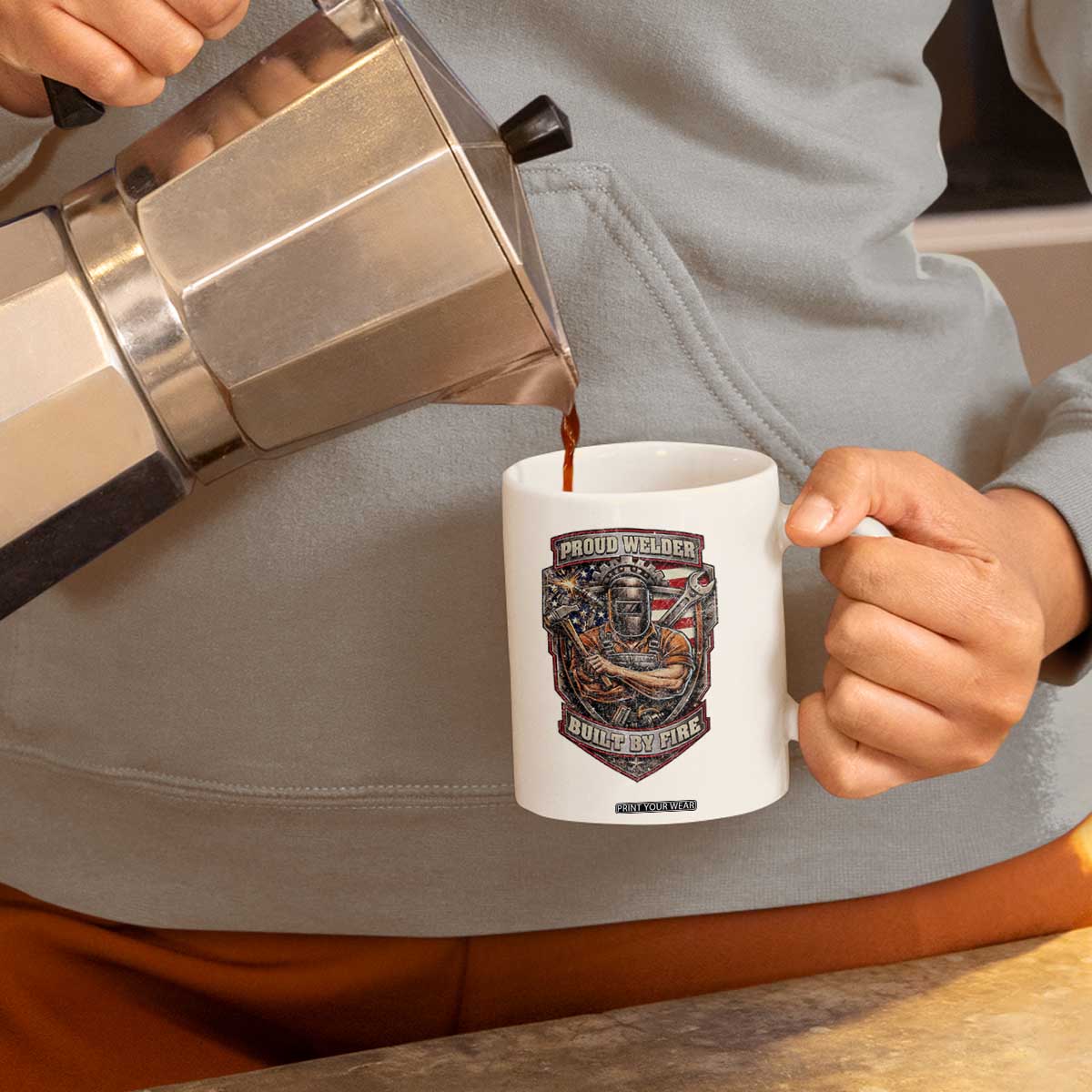 Vintage Proud American Welder Coffee Mug Built By Fire Blue Collar Dad Gift TS12 Print Your Wear