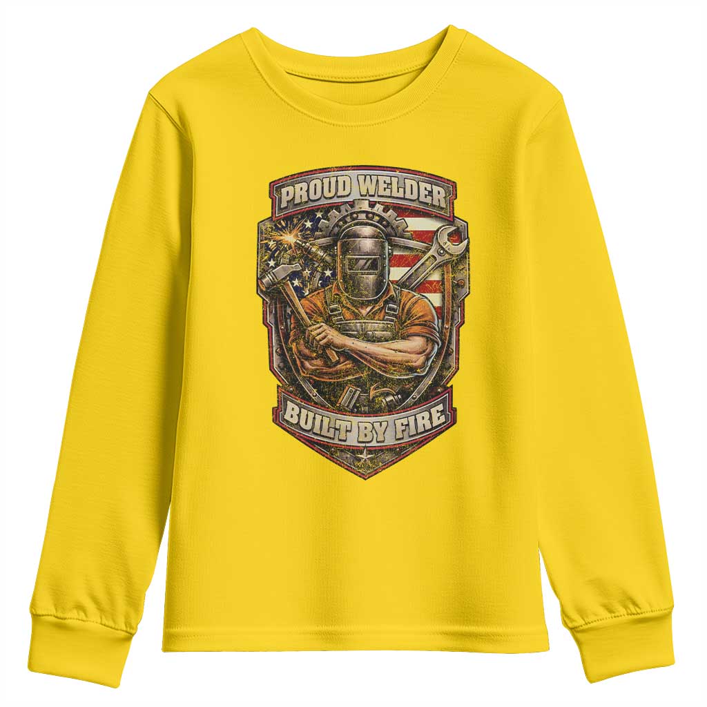 Vintage Proud American Welder Youth Sweatshirt Built By Fire Blue Collar Dad Gift TS12 Daisy Print Your Wear