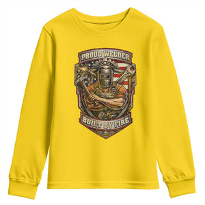 Vintage Proud American Welder Youth Sweatshirt Built By Fire Blue Collar Dad Gift TS12 Daisy Print Your Wear