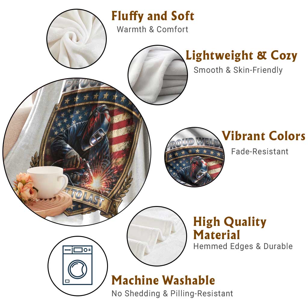 Built To Last Proud Welder Throw Blanket Blue Collar American Dad Gift TS12 Print Your Wear