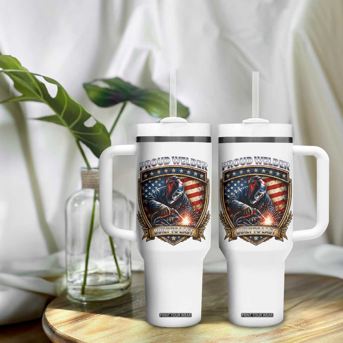 Built To Last Proud Welder Tumbler With Handle Blue Collar American Dad Gift TS12 Print Your Wear
